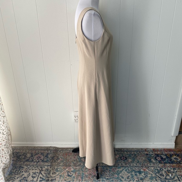 J by joie Serge Azria Fit & Flair Dress 6 Sleeveless Beige Pockets Minimalist ￼ - Picture 5 of 11
